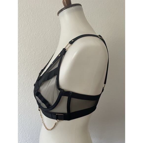 Honey Birdette Bra Indira Sheer Mesh Studded Lingerie Black FLAW - Picture 7 of 13